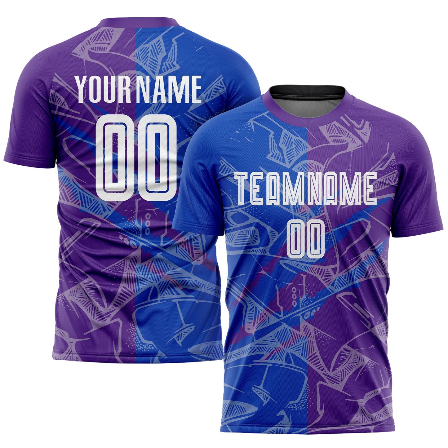 Custom Graffiti Pattern Thunder Blue-Purple Scratch Sublimation Soccer Uniform Jersey - Main View