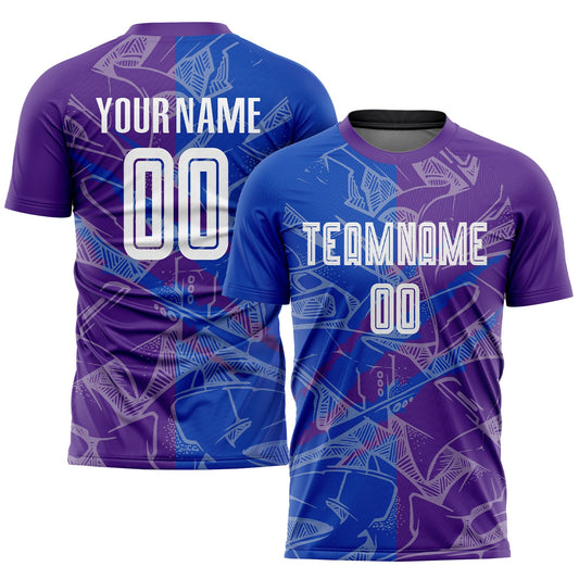 Custom Graffiti Pattern Thunder Blue-Purple Scratch Sublimation Soccer Uniform Jersey - Main View
