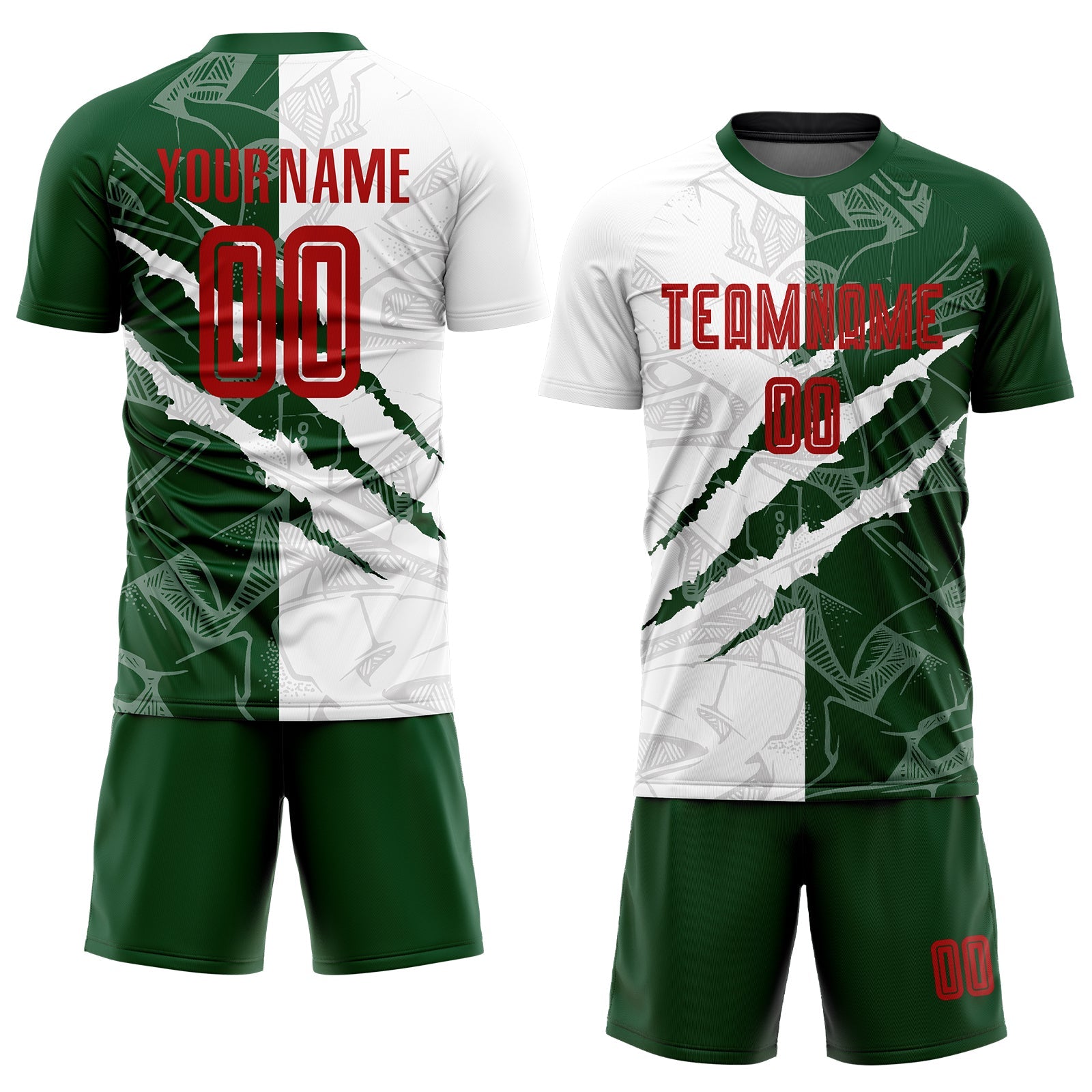 Custom Graffiti Pattern Red-Green Scratch Sublimation Soccer Uniform Jersey view 2