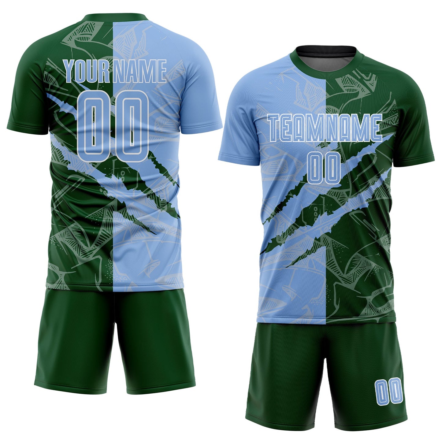 Custom Graffiti Pattern Light Blue-Green Scratch Sublimation Soccer Uniform Jersey view 2