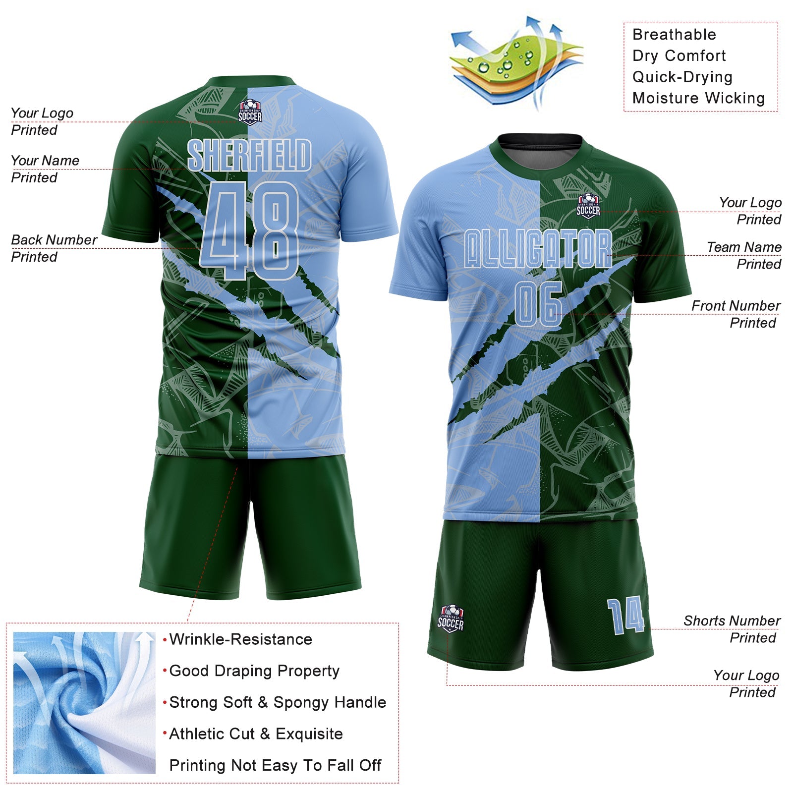 Custom Graffiti Pattern Light Blue-Green Scratch Sublimation Soccer Uniform Jersey view 4