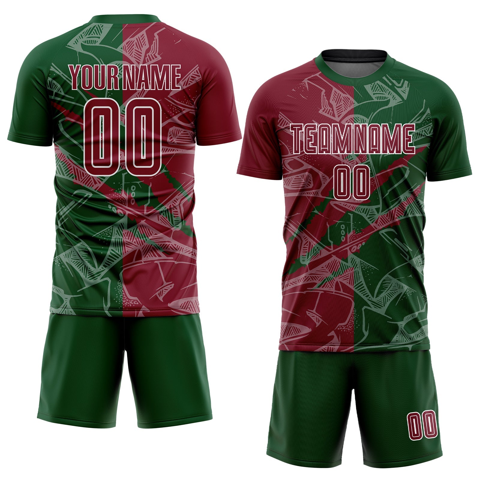 Custom Graffiti Pattern Crimson-Green Scratch Sublimation Soccer Uniform Jersey view 2
