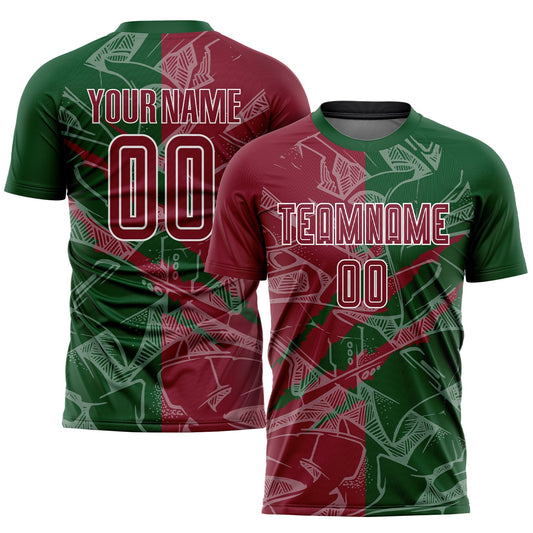 Custom Graffiti Pattern Crimson-Green Scratch Sublimation Soccer Uniform Jersey - Main View
