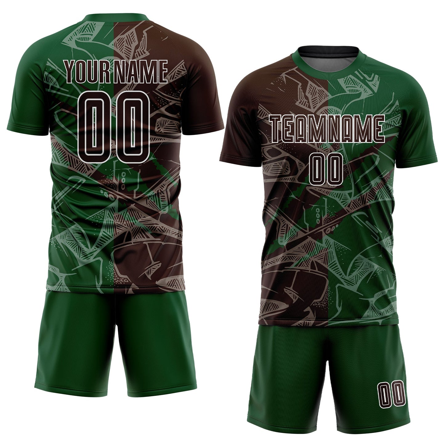 Custom Graffiti Pattern Brown-Green Scratch Sublimation Soccer Uniform Jersey view 2