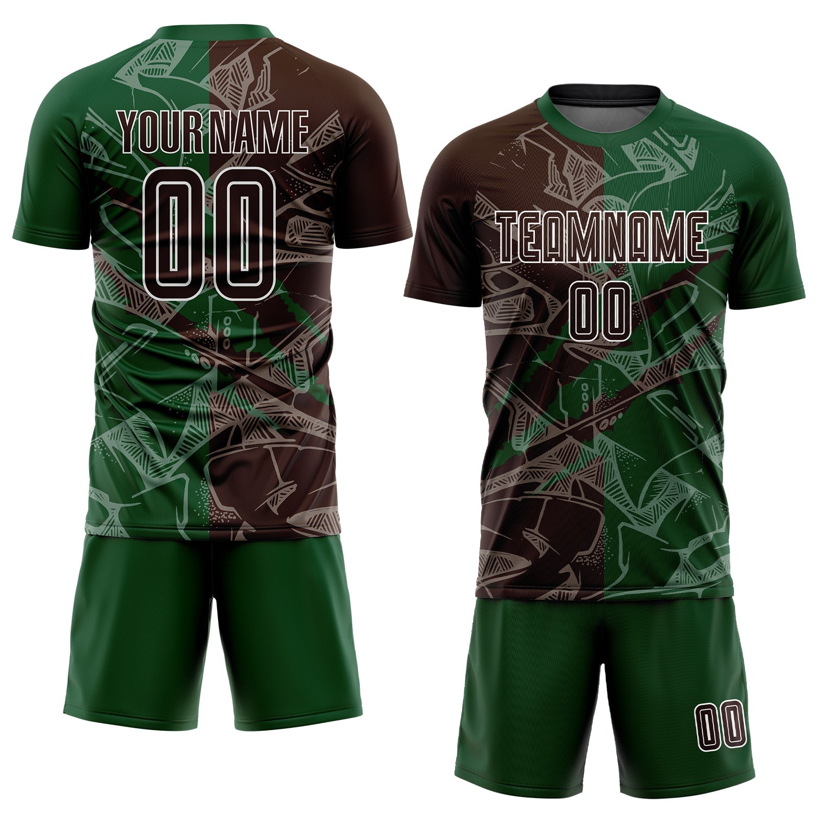 Custom Graffiti Pattern Brown-Green Scratch Sublimation Soccer Uniform Jersey view 2