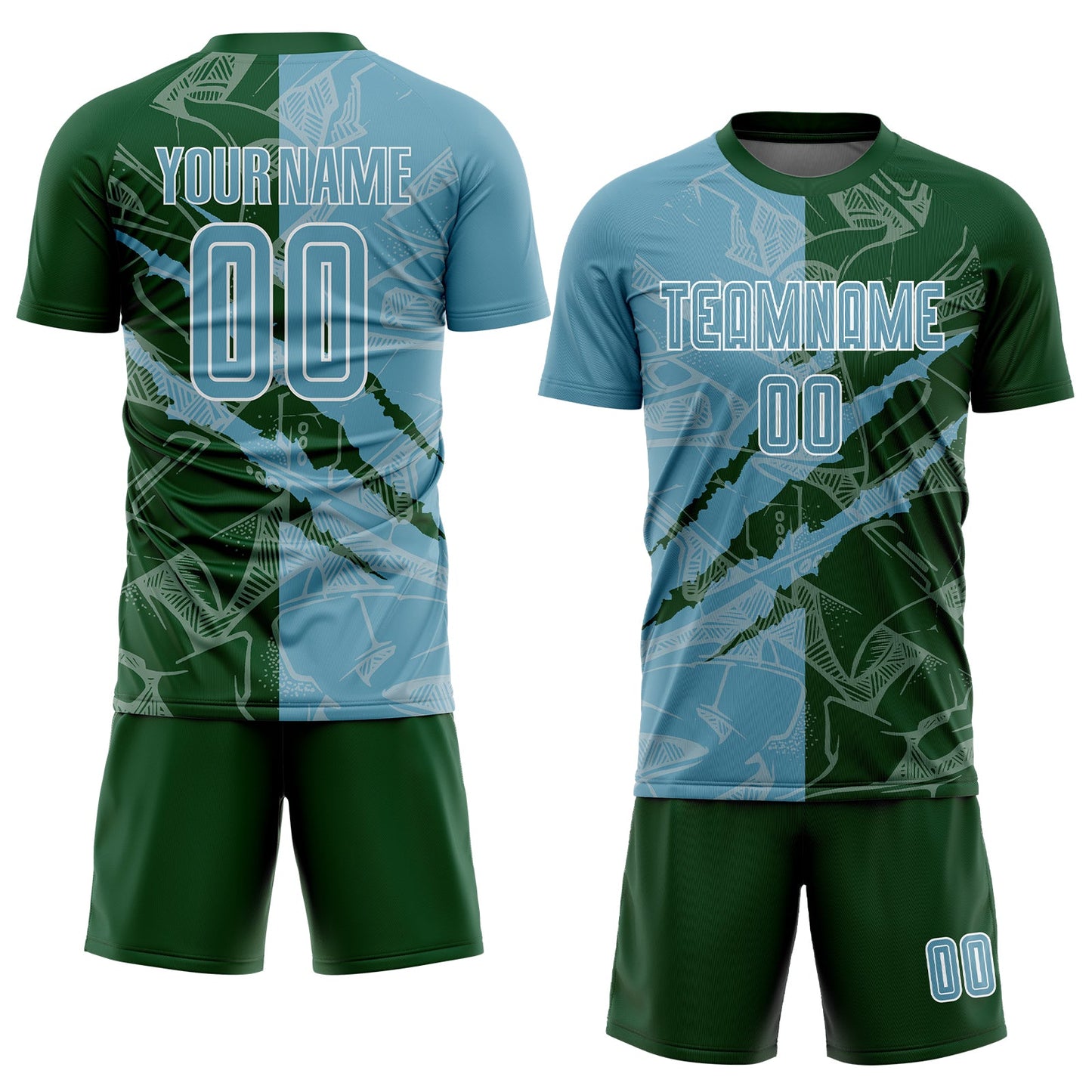 Custom Graffiti Pattern Shadow Blue-Green Scratch Sublimation Soccer Uniform Jersey view 2