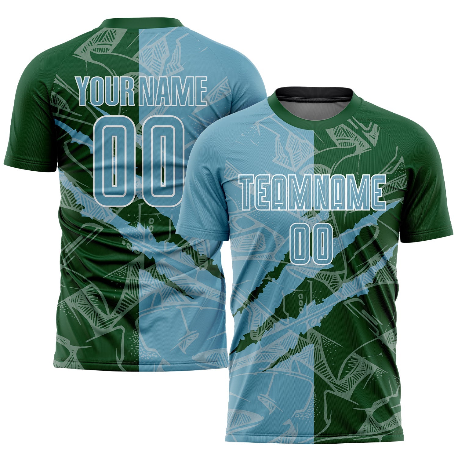 Custom Graffiti Pattern Shadow Blue-Green Scratch Sublimation Soccer Uniform Jersey - Main View