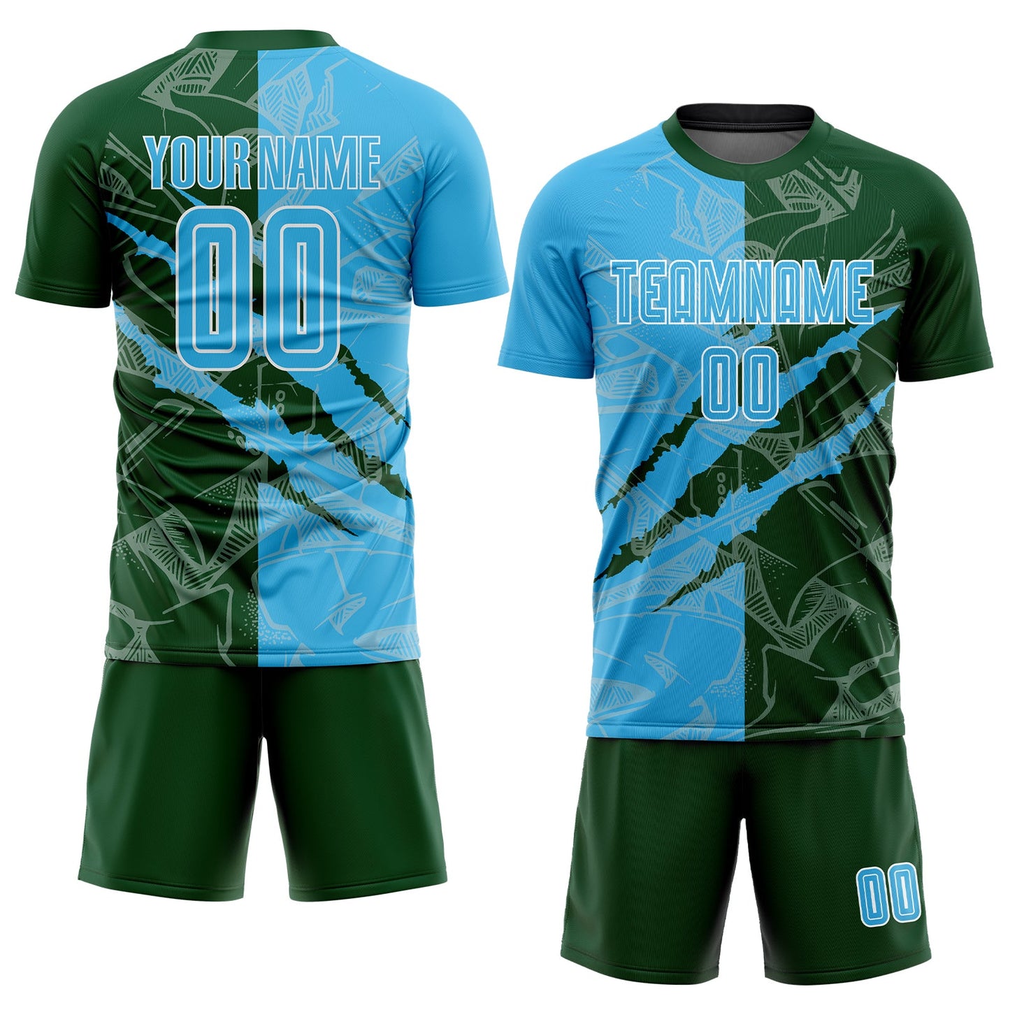 Custom Graffiti Pattern Sky Blue-Green Scratch Sublimation Soccer Uniform Jersey view 2