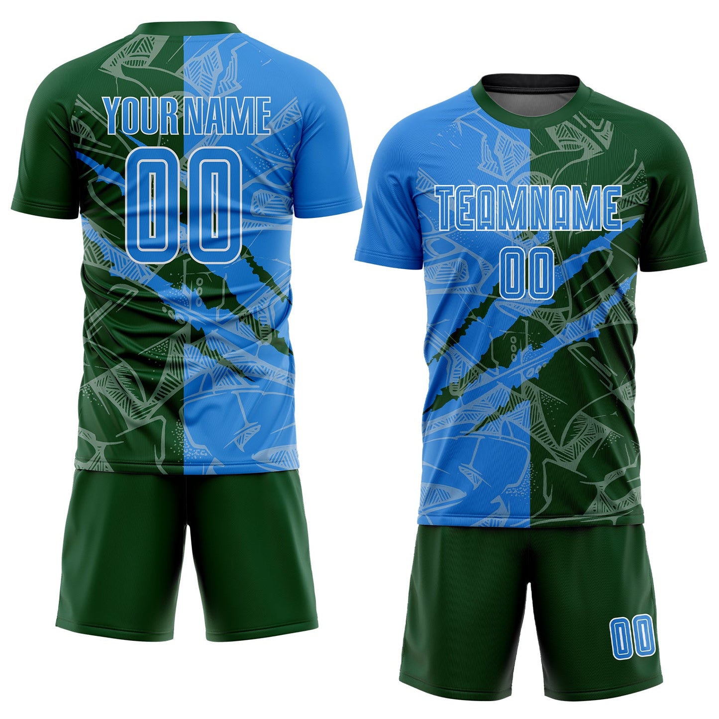Custom Graffiti Pattern Powder Blue-Green Scratch Sublimation Soccer Uniform Jersey view 2
