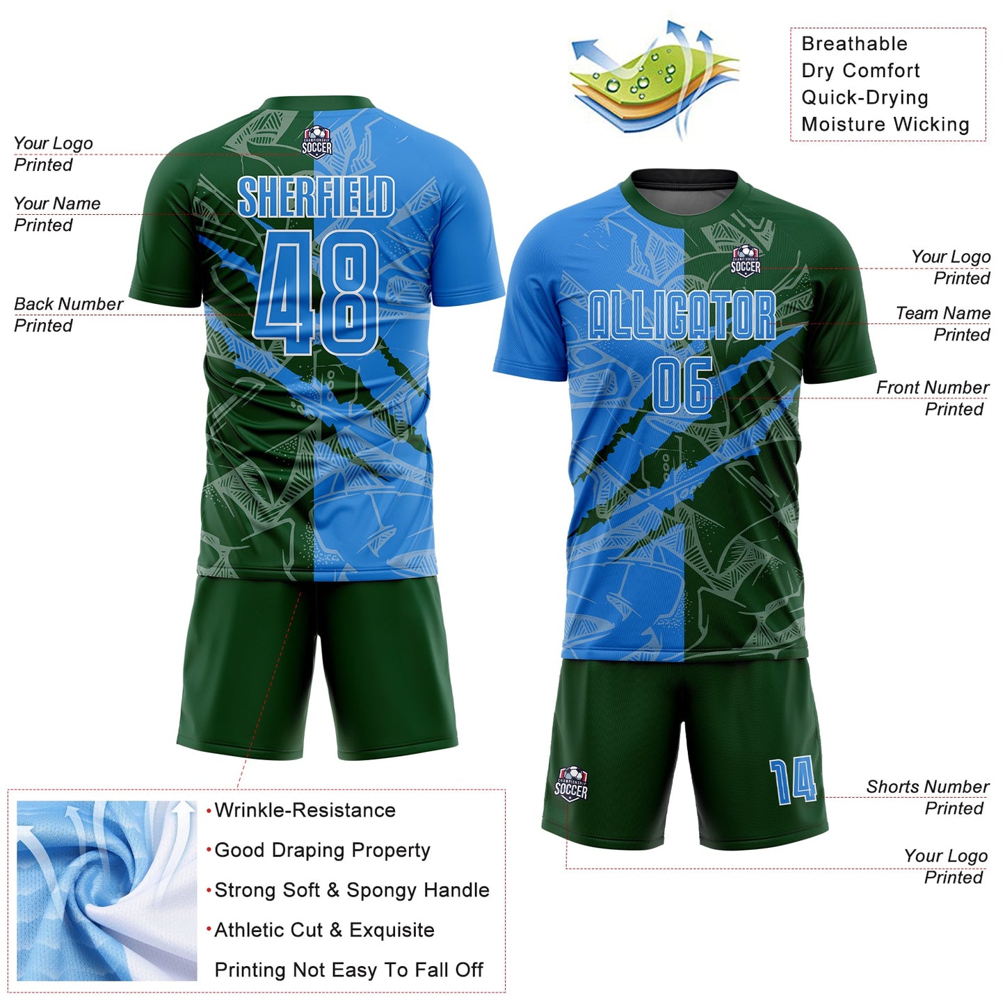 Custom Graffiti Pattern Powder Blue-Green Scratch Sublimation Soccer Uniform Jersey view 4