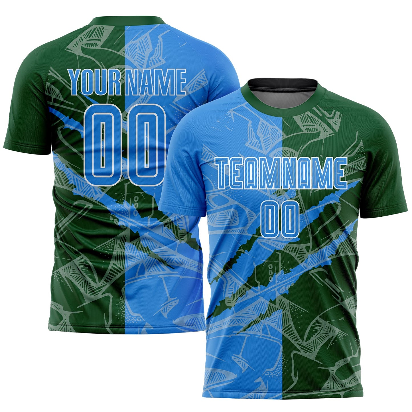 Custom Graffiti Pattern Powder Blue-Green Scratch Sublimation Soccer Uniform Jersey - Main View