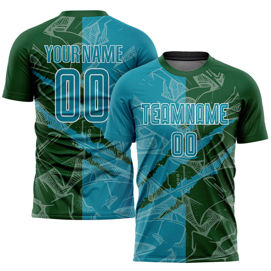 Custom Graffiti Pattern Teal-Green Scratch Sublimation Soccer Uniform Jersey - Main View