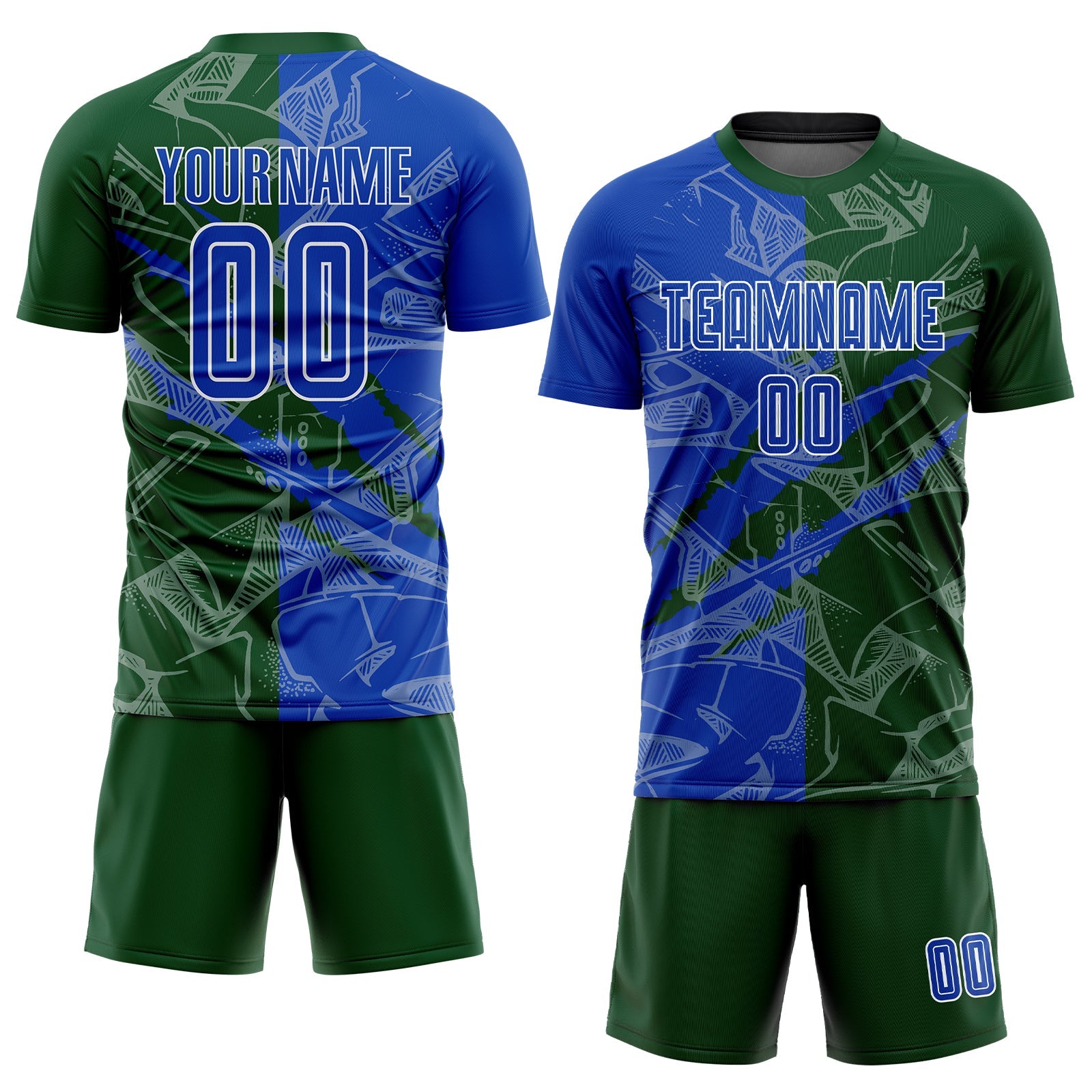 Custom Graffiti Pattern Thunder Blue-Green Scratch Sublimation Soccer Uniform Jersey view 2