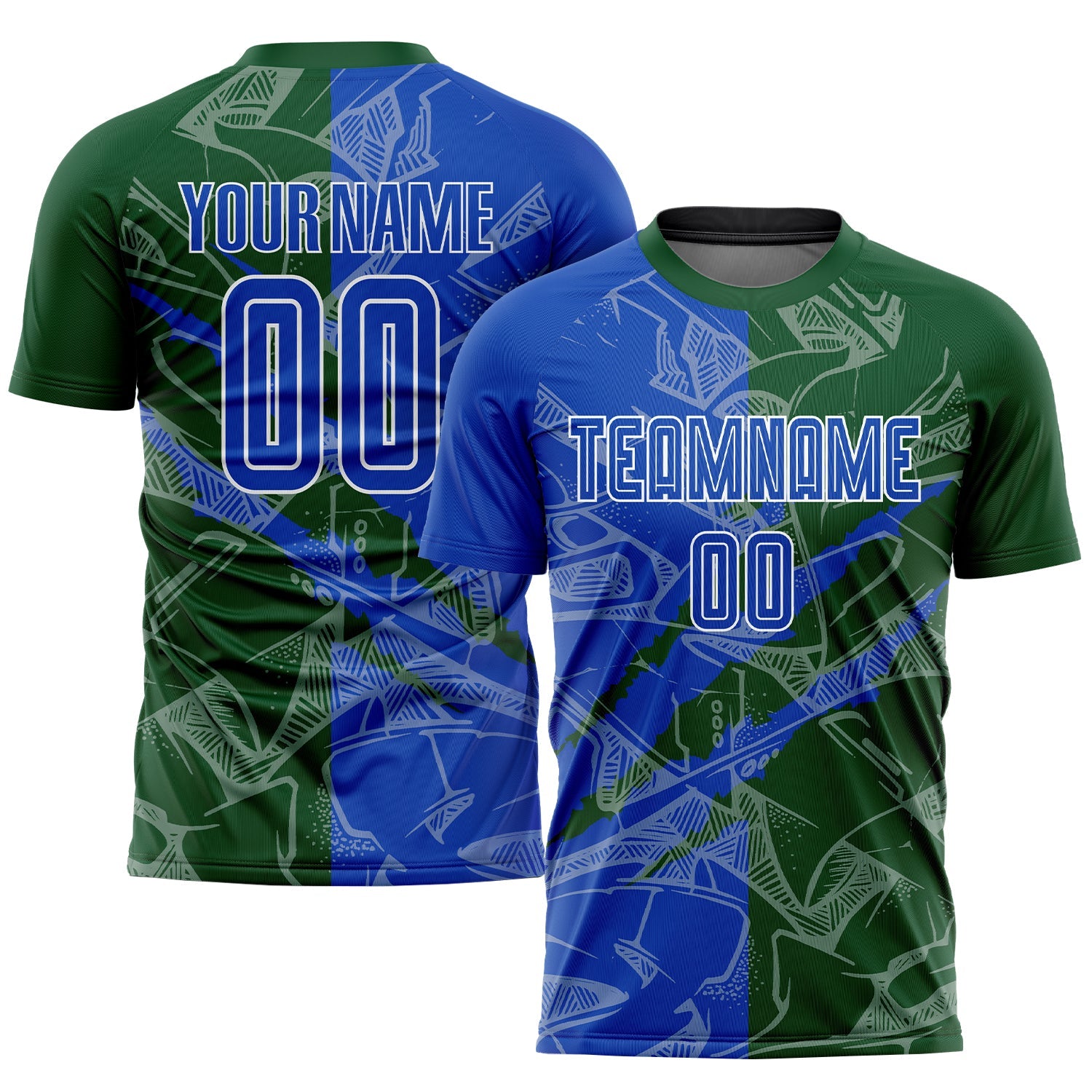 Custom Graffiti Pattern Thunder Blue-Green Scratch Sublimation Soccer Uniform Jersey - Main View