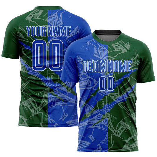 Custom Graffiti Pattern Thunder Blue-Green Scratch Sublimation Soccer Uniform Jersey - Main View