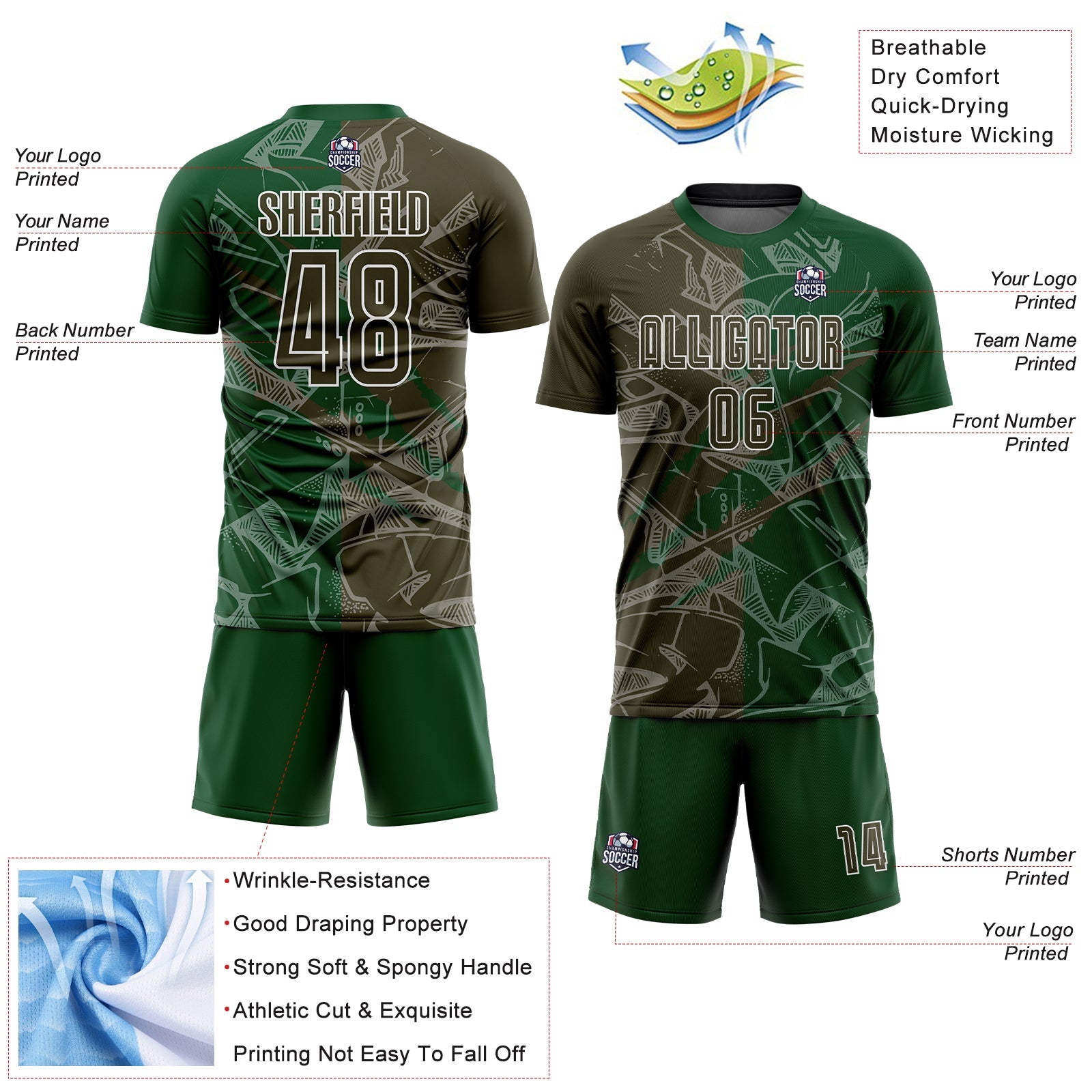 Custom Graffiti Pattern Olive-Green Scratch Sublimation Soccer Uniform Jersey view 4