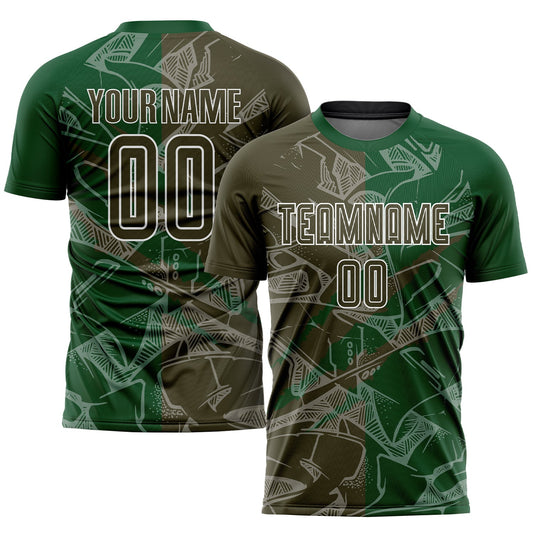 Custom Graffiti Pattern Olive-Green Scratch Sublimation Soccer Uniform Jersey - Main View