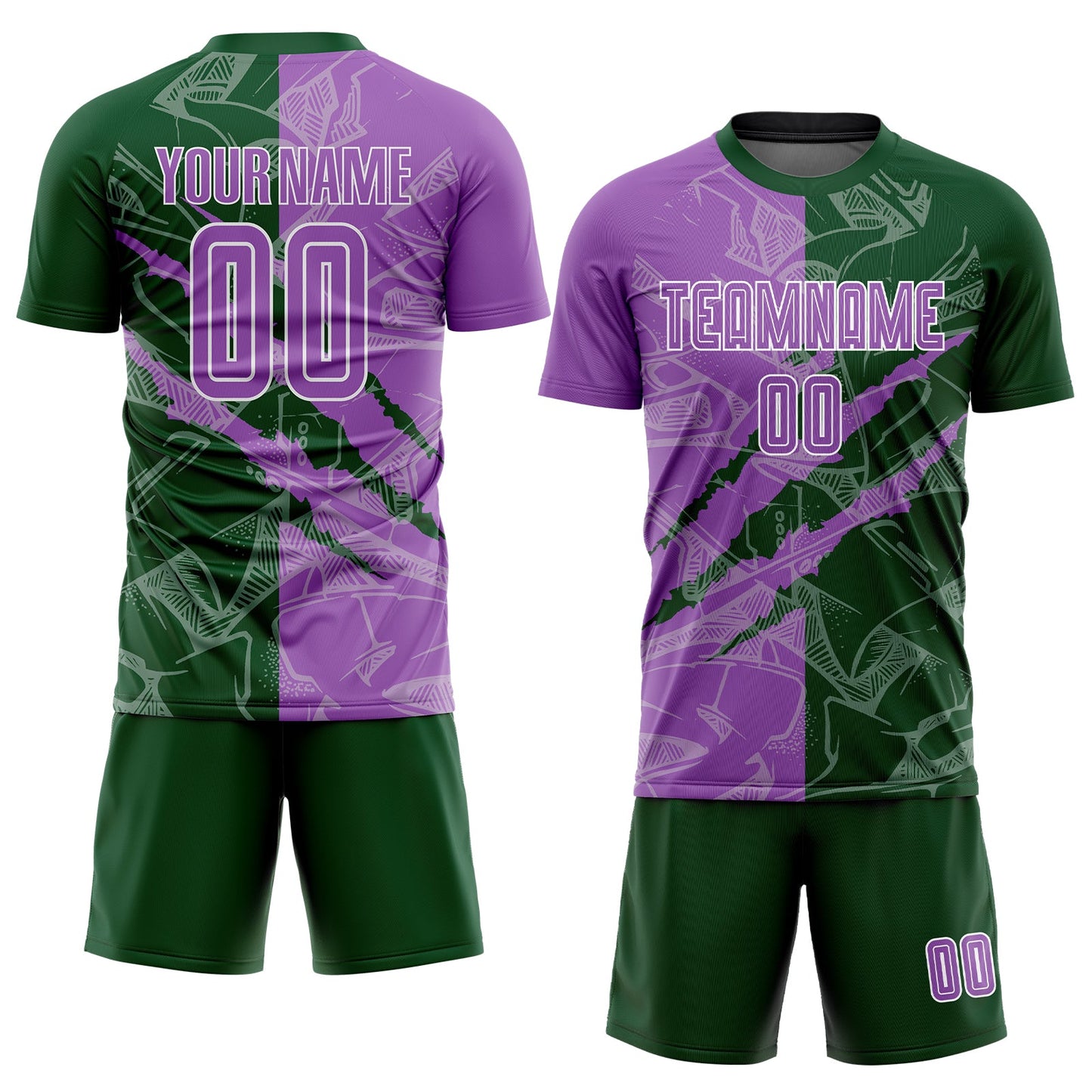 Custom Graffiti Pattern Medium Purple-Green Scratch Sublimation Soccer Uniform Jersey view 2