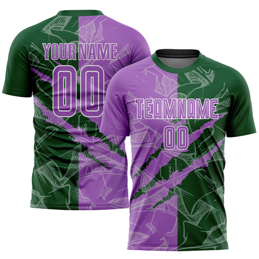 Custom Graffiti Pattern Medium Purple-Green Scratch Sublimation Soccer Uniform Jersey - Main View