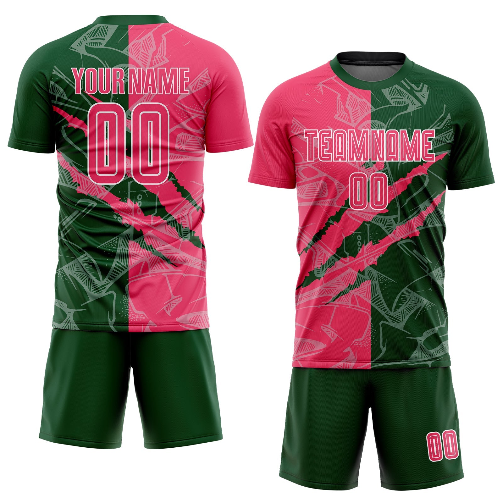 Custom Graffiti Pattern Neon Pink-Green Scratch Sublimation Soccer Uniform Jersey view 2