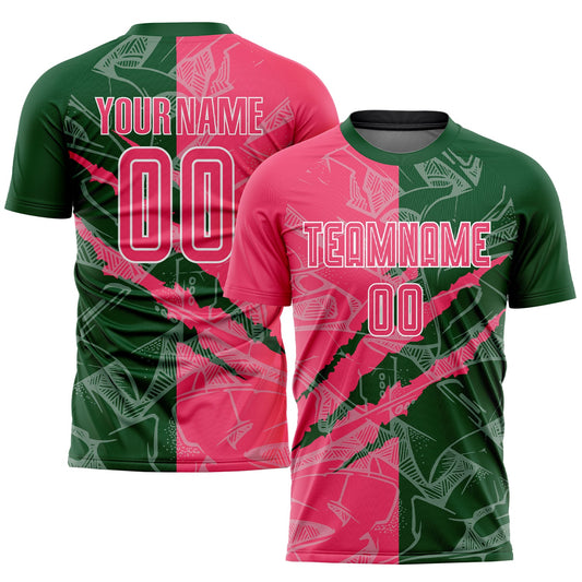 Custom Graffiti Pattern Neon Pink-Green Scratch Sublimation Soccer Uniform Jersey - Main View