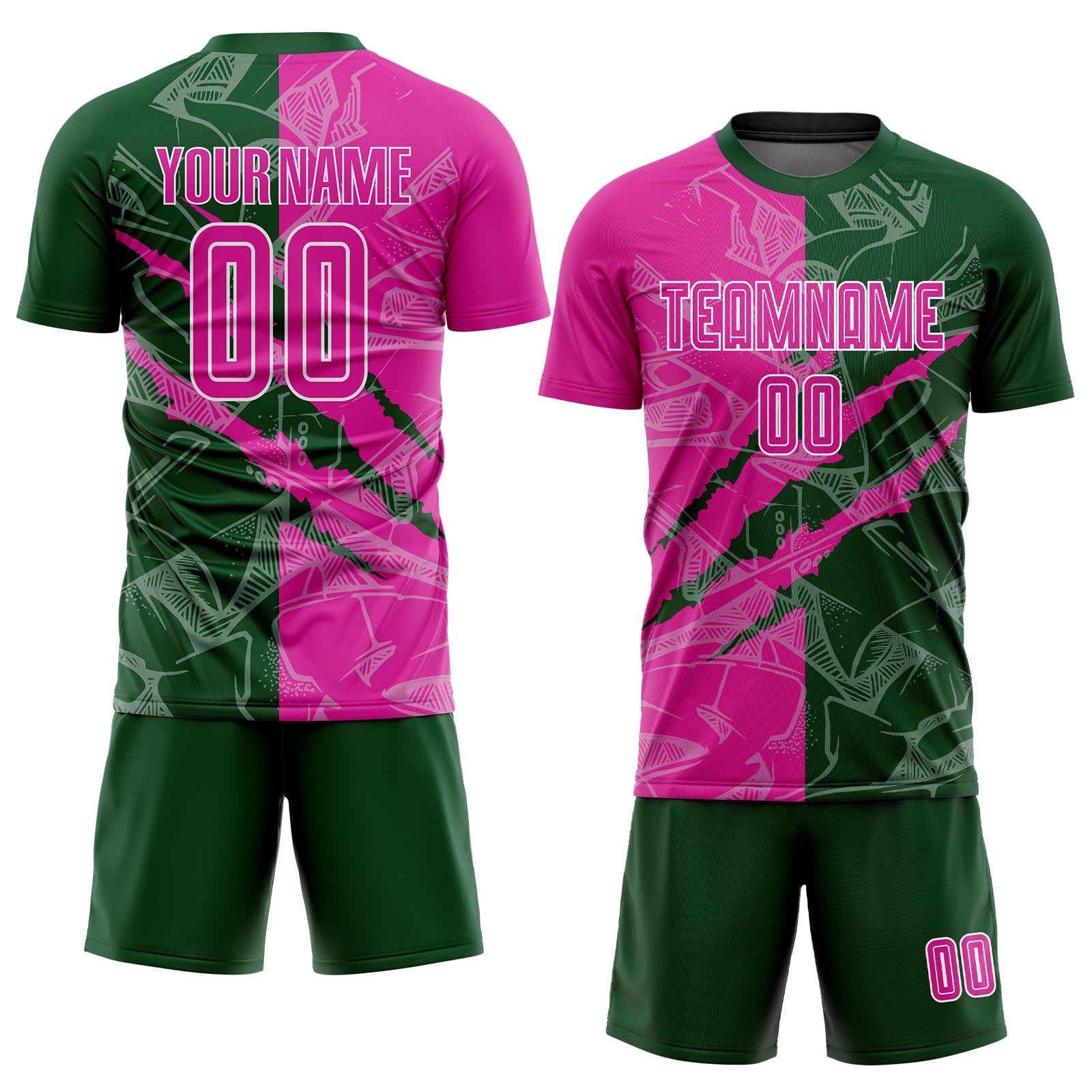 Custom Graffiti Pattern Deep Pink-Green Scratch Sublimation Soccer Uniform Jersey view 2