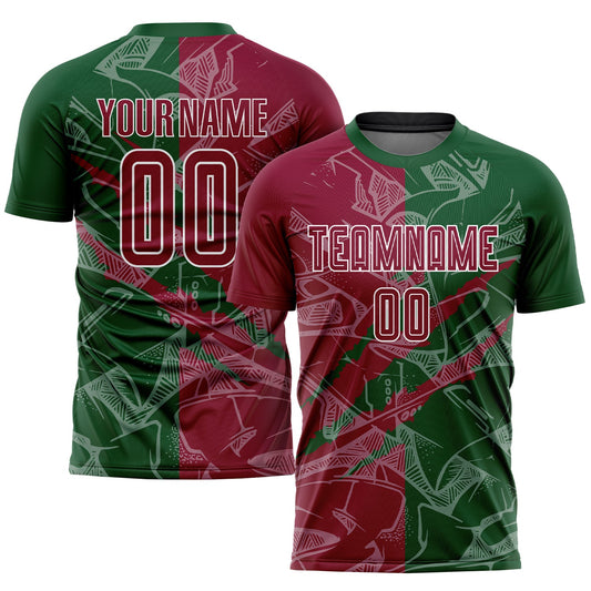 Custom Graffiti Pattern Maroon-Green Scratch Sublimation Soccer Uniform Jersey - Main View