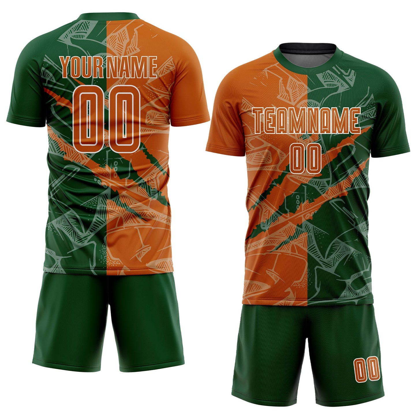 Custom Graffiti Pattern Texas Orange-Green Scratch Sublimation Soccer Uniform Jersey view 2