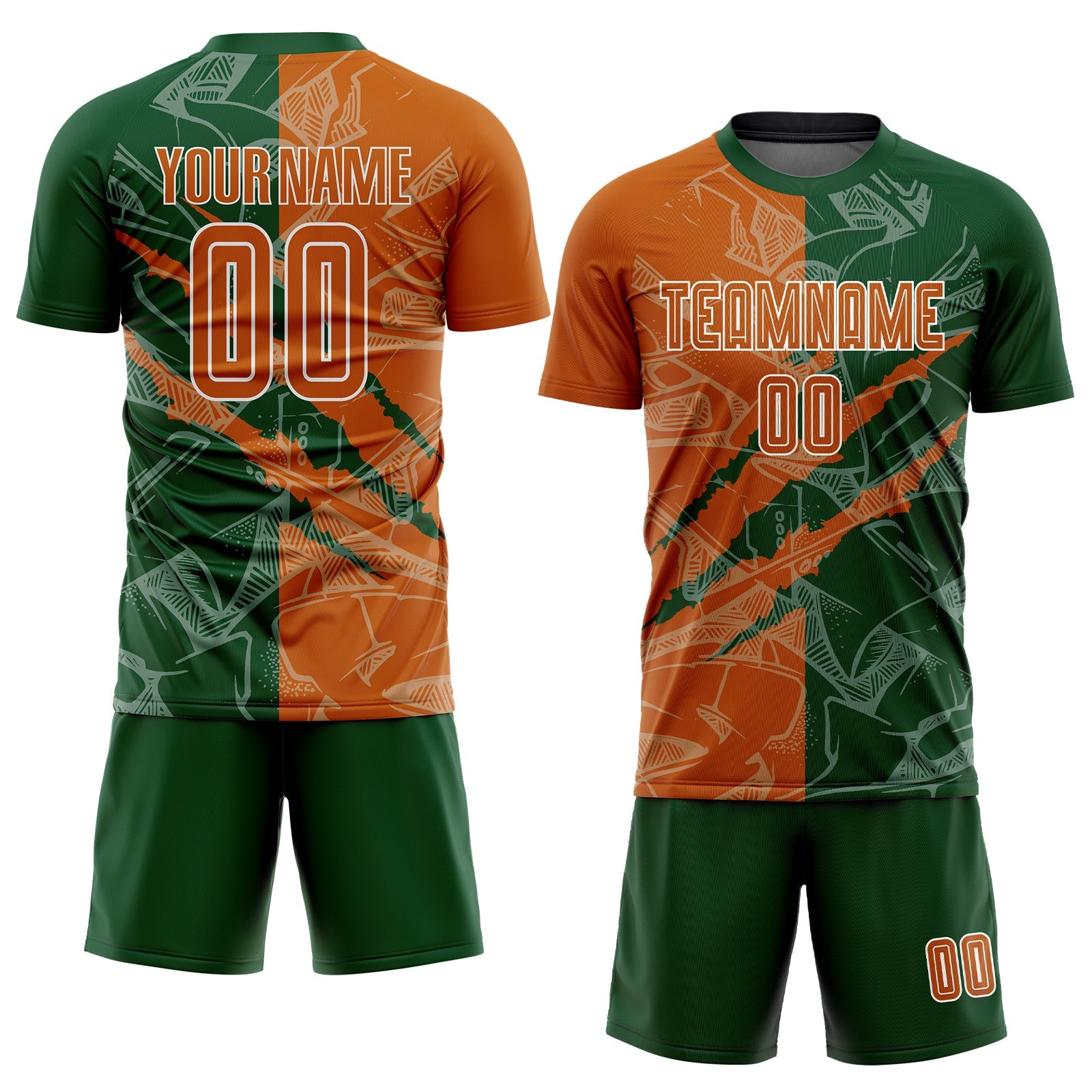 Custom Graffiti Pattern Texas Orange-Green Scratch Sublimation Soccer Uniform Jersey view 2