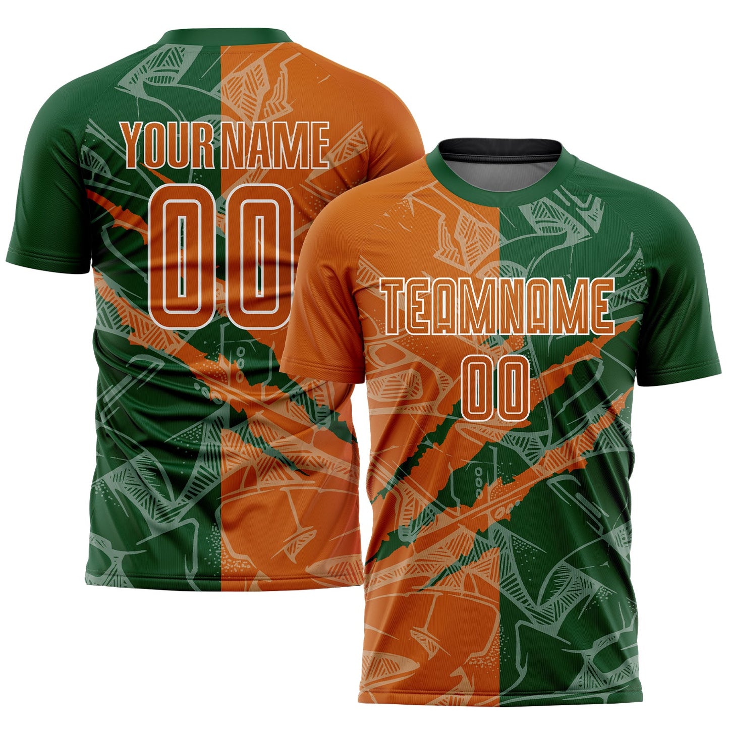 Custom Graffiti Pattern Texas Orange-Green Scratch Sublimation Soccer Uniform Jersey - Main View