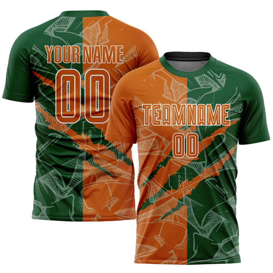Custom Graffiti Pattern Texas Orange-Green Scratch Sublimation Soccer Uniform Jersey - Main View