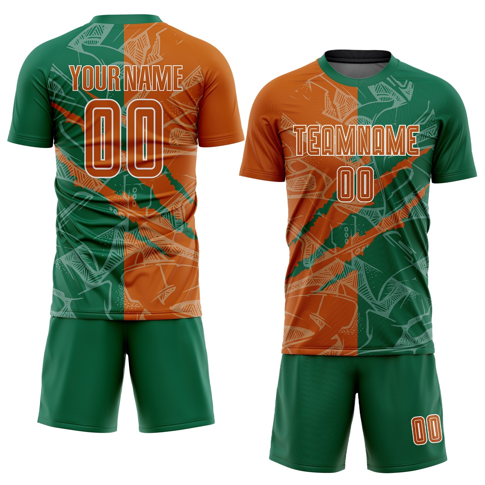 Custom Graffiti Pattern Texas Orange-Kelly Green Scratch Sublimation Soccer Uniform Jersey view 2
