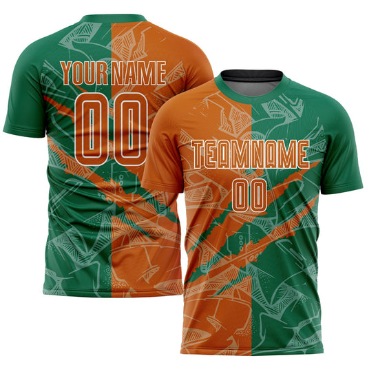 Custom Graffiti Pattern Texas Orange-Kelly Green Scratch Sublimation Soccer Uniform Jersey - Main View