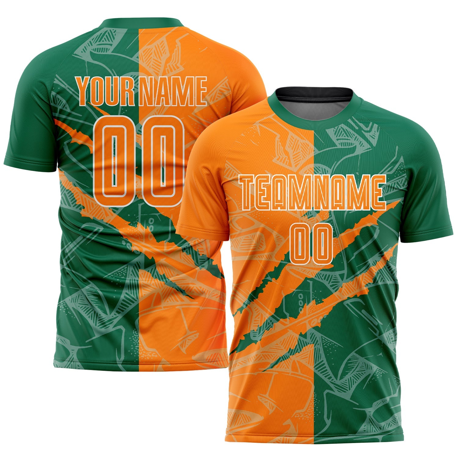 Custom Graffiti Pattern Bay Orange-Kelly Green Scratch Sublimation Soccer Uniform Jersey - Main View