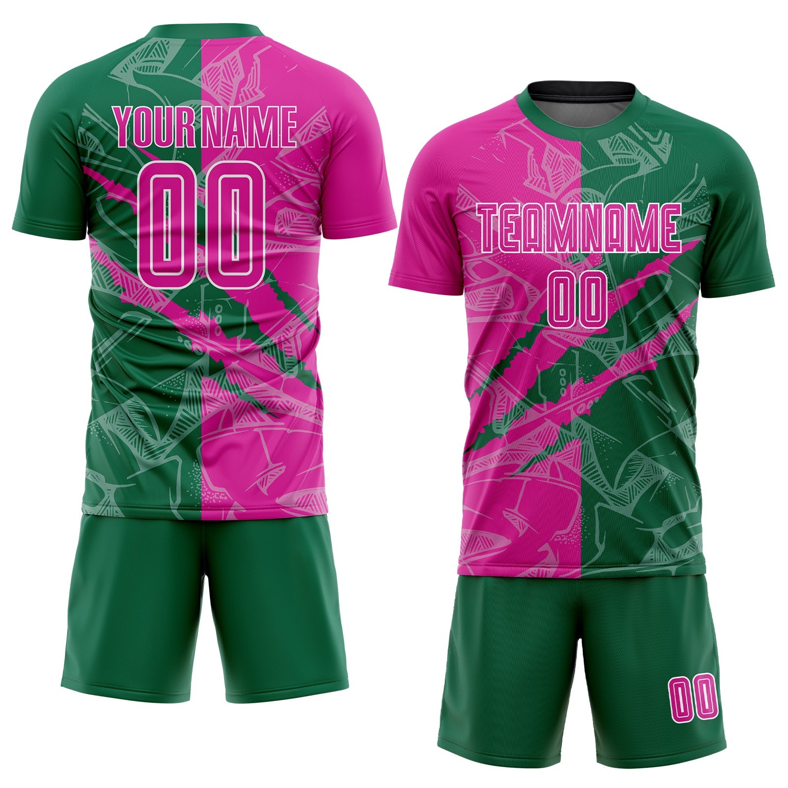 Custom Graffiti Pattern Deep Pink-Kelly Green Scratch Sublimation Soccer Uniform Jersey view 2