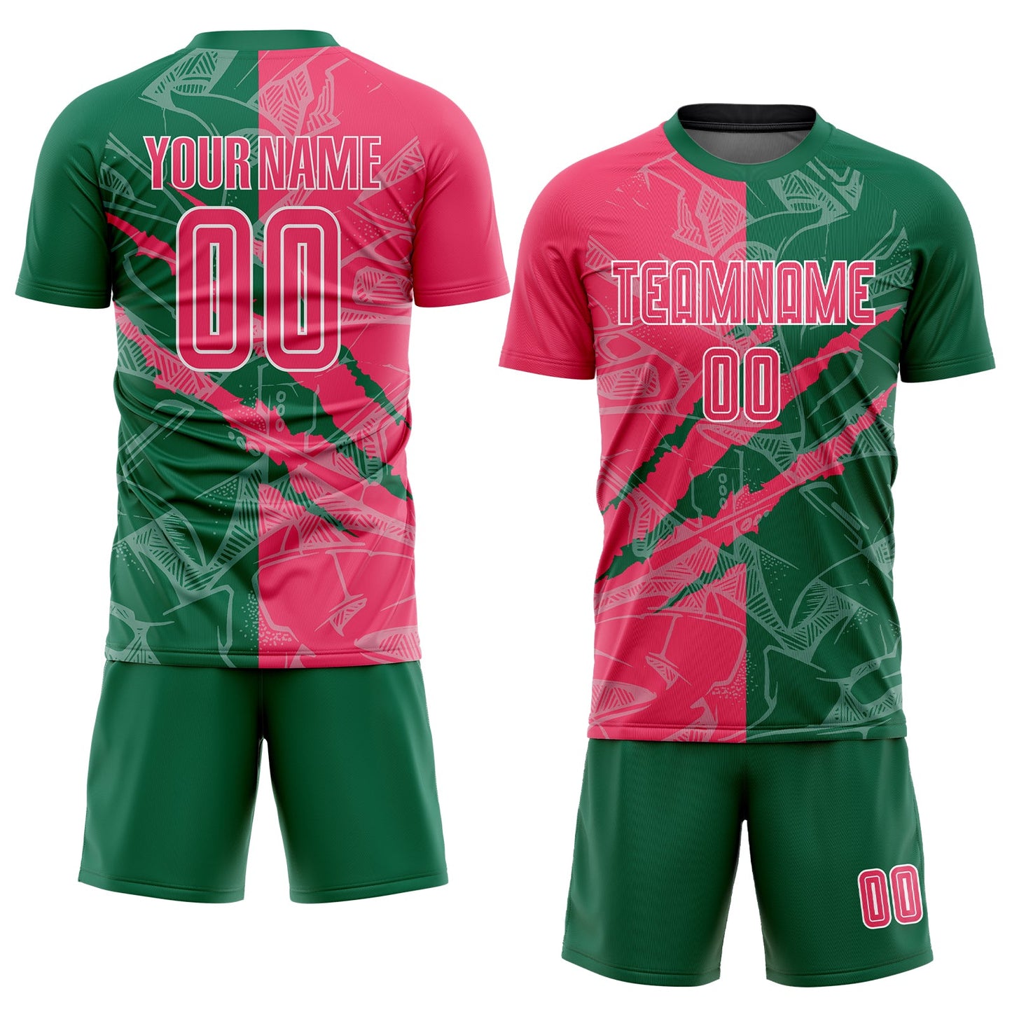 Custom Graffiti Pattern Neon Pink-Kelly Green Scratch Sublimation Soccer Uniform Jersey view 2