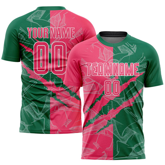 Custom Graffiti Pattern Neon Pink-Kelly Green Scratch Sublimation Soccer Uniform Jersey - Main View