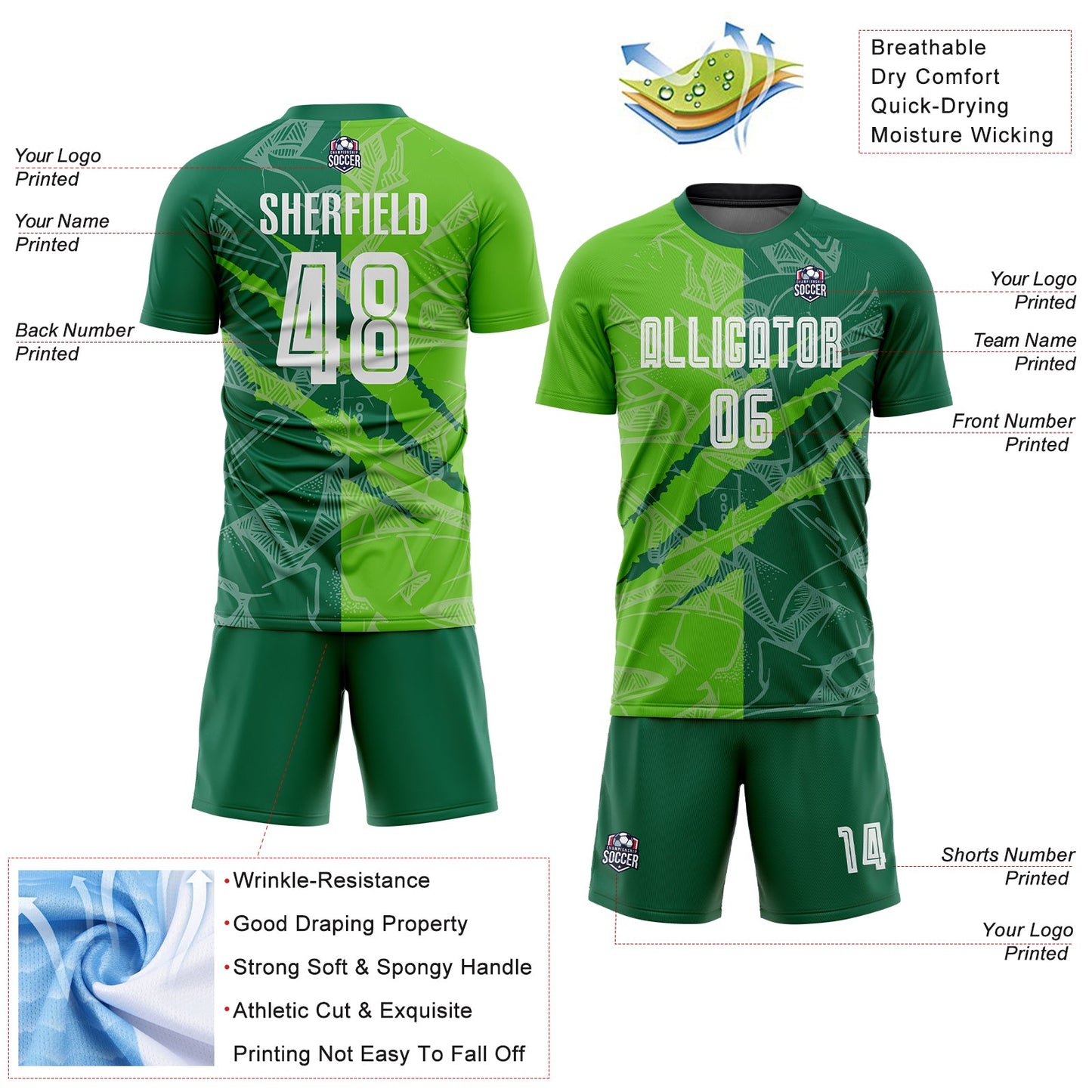 Custom Graffiti Pattern Aurora Green-Kelly Green Scratch Sublimation Soccer Uniform Jersey view 4