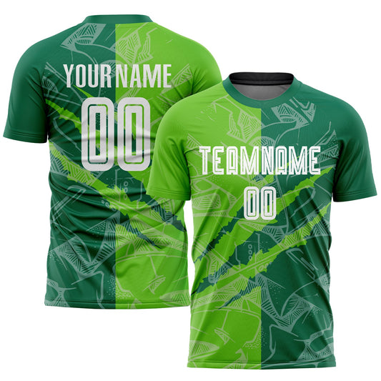 Custom Graffiti Pattern Aurora Green-Kelly Green Scratch Sublimation Soccer Uniform Jersey - Main View