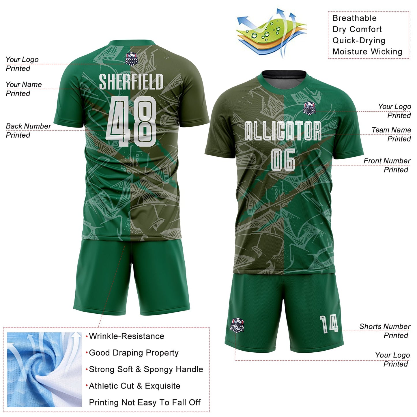 Custom Graffiti Pattern Olive-Kelly Green Scratch Sublimation Soccer Uniform Jersey view 4