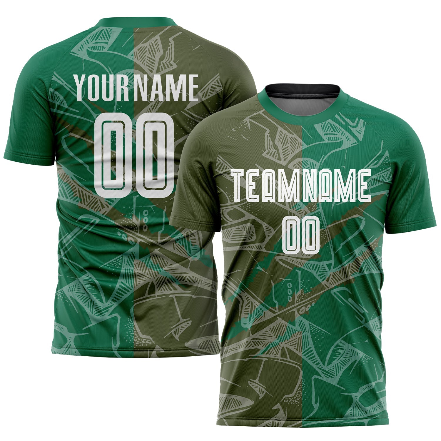 Custom Graffiti Pattern Olive-Kelly Green Scratch Sublimation Soccer Uniform Jersey - Main View