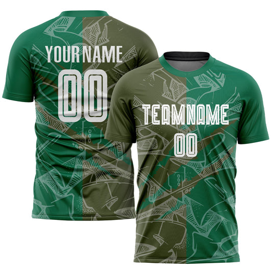 Custom Graffiti Pattern Olive-Kelly Green Scratch Sublimation Soccer Uniform Jersey - Main View