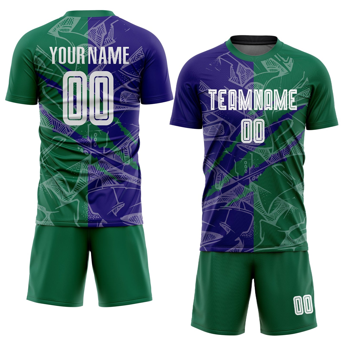 Custom Graffiti Pattern Dark Purple-Kelly Green Scratch Sublimation Soccer Uniform Jersey view 2