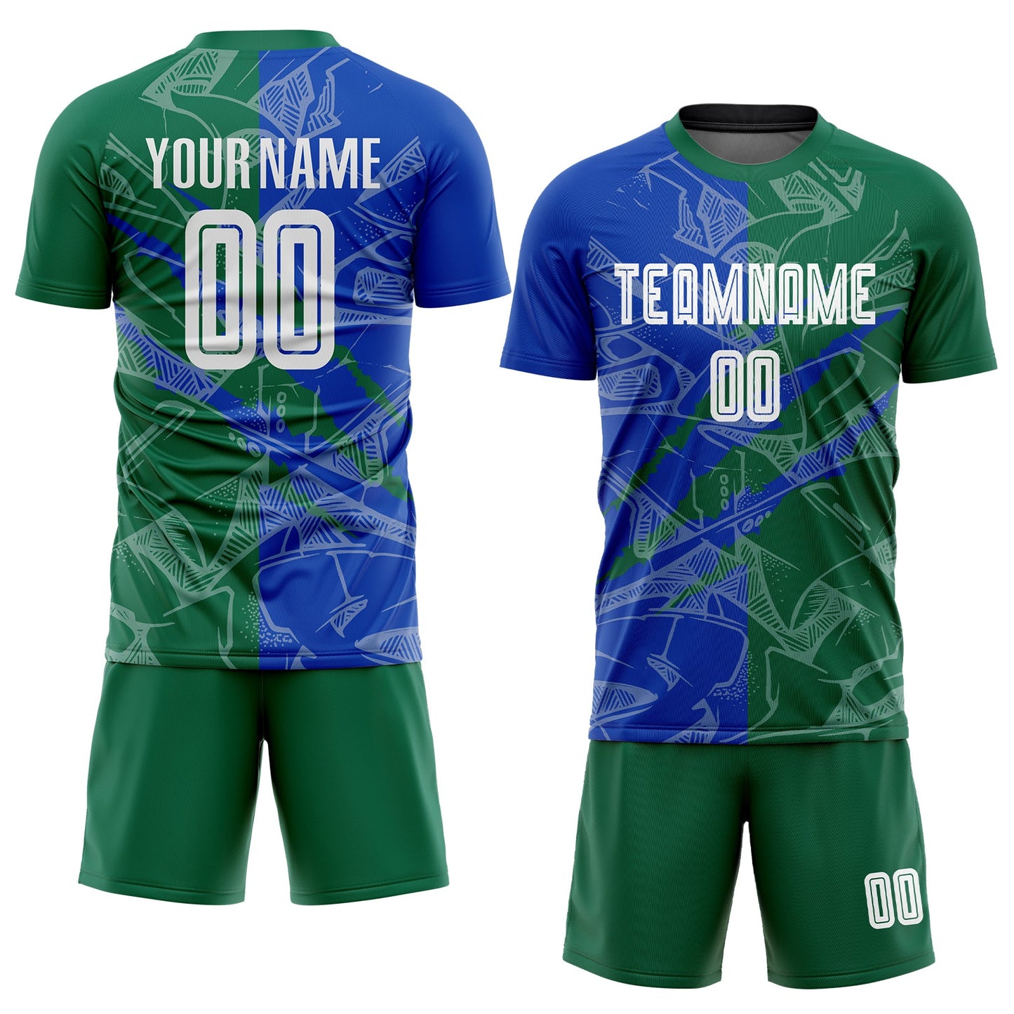 Custom Graffiti Pattern Thunder Blue-Kelly Green Scratch Sublimation Soccer Uniform Jersey view 2