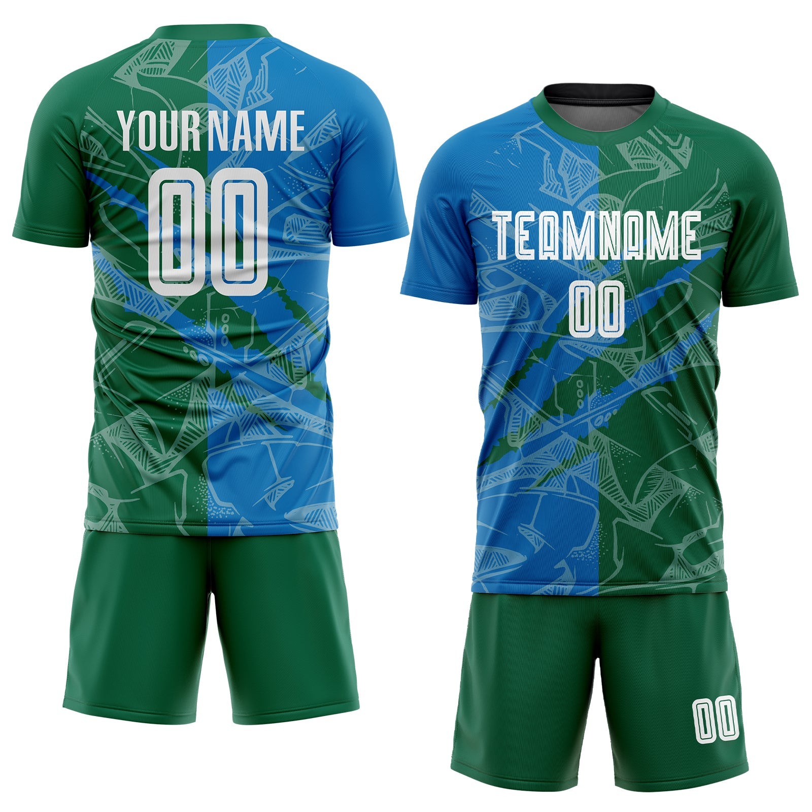 Custom Graffiti Pattern Blue-Kelly Green Scratch Sublimation Soccer Uniform Jersey view 2