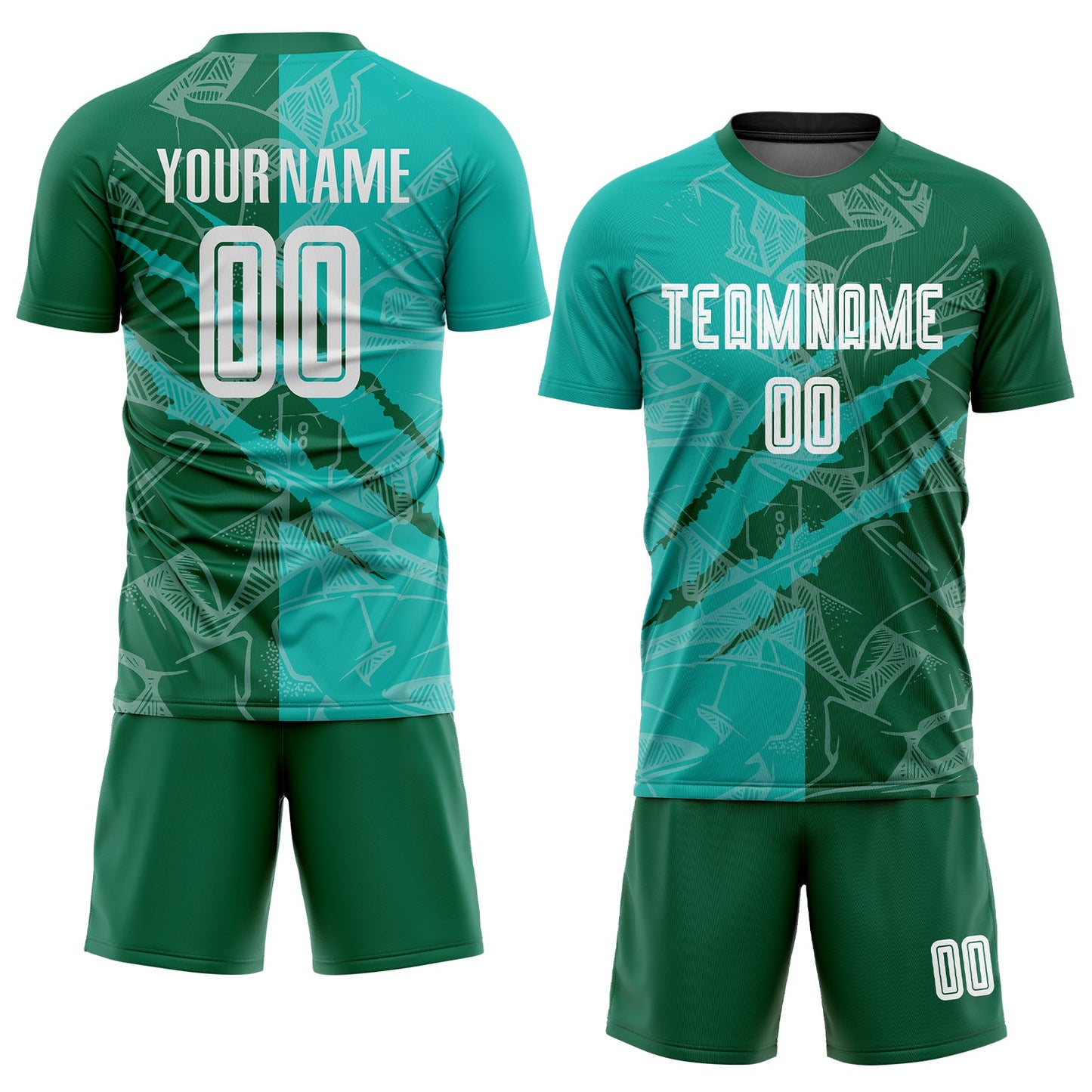 Custom Graffiti Pattern Aqua-Kelly Green Scratch Sublimation Soccer Uniform Jersey view 2