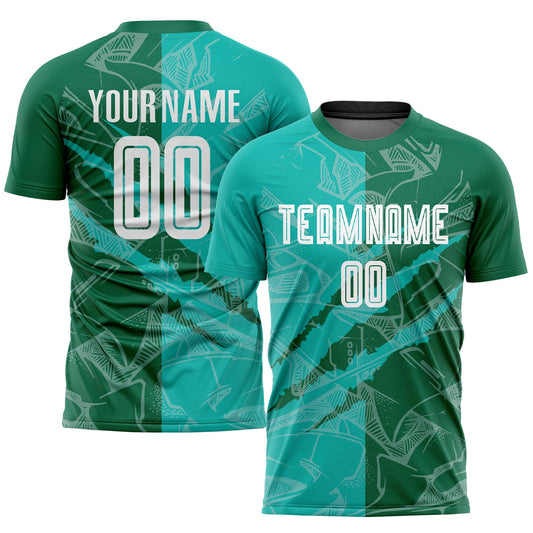 Custom Graffiti Pattern Aqua-Kelly Green Scratch Sublimation Soccer Uniform Jersey - Main View