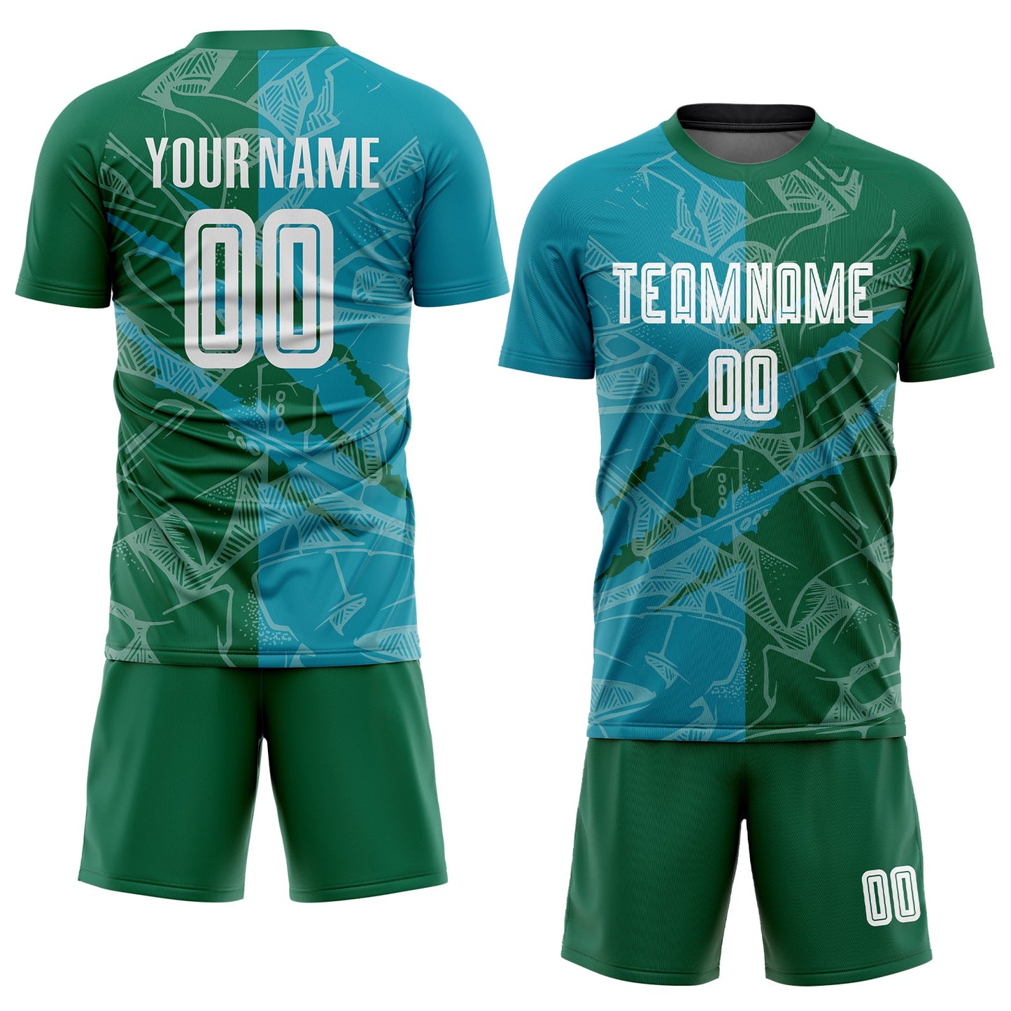 Custom Graffiti Pattern Teal-Kelly Green Scratch Sublimation Soccer Uniform Jersey view 2