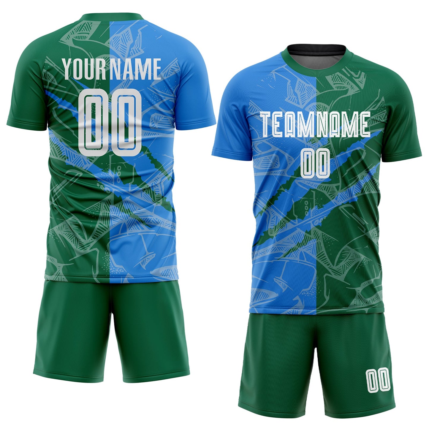 Custom Graffiti Pattern Powder Blue-Kelly Green Scratch Sublimation Soccer Uniform Jersey view 2