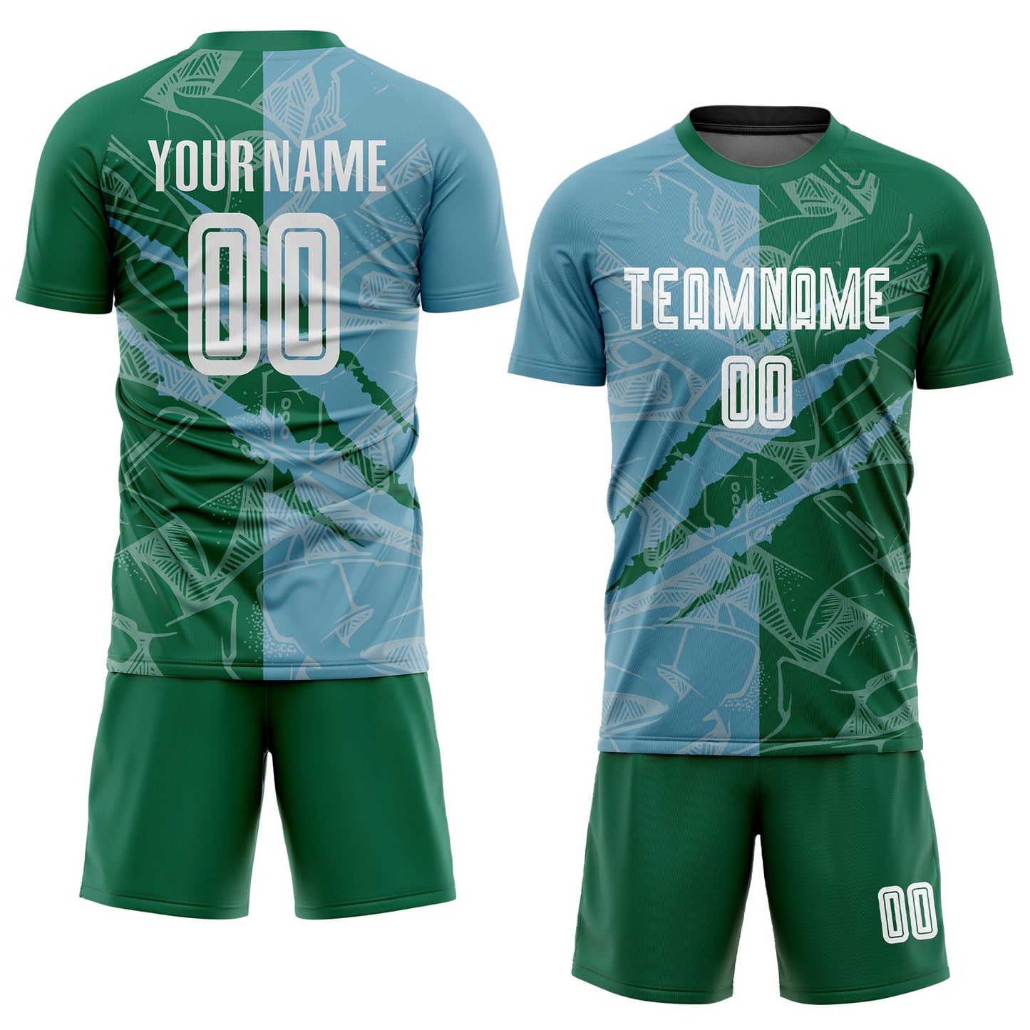 Custom Graffiti Pattern Shadow Blue-Kelly Green Scratch Sublimation Soccer Uniform Jersey view 2